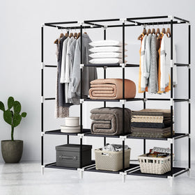 KEKIWE portable closet storage shelves highlight versatile storage for bags and hats.