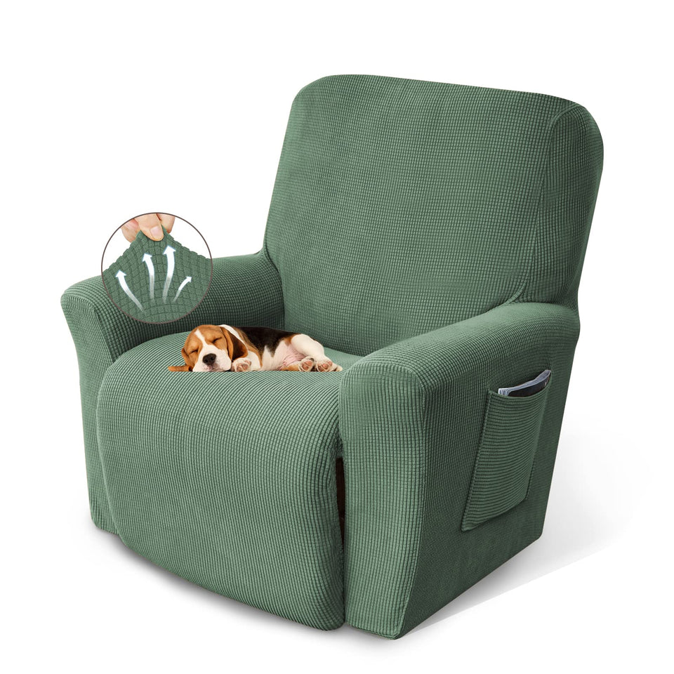 KEKUOU recliner cover in greyish green full shot protects furniture from pets