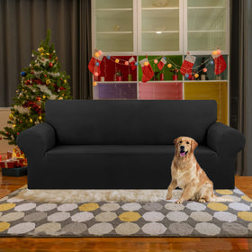 KEKUOU jacquard small checked black sofa cover close-up shows premium texture and style.