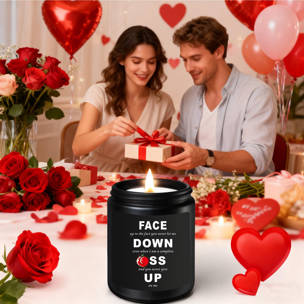 Keliperry hidden message candle closeup reveals playful romantic phrases.