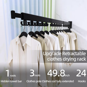 Kelisiting wall-mounted drying rack with a compact profile for small spaces.