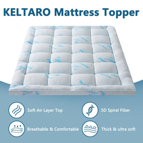 KELTARO topper on bed demonstrates plush yet supportive comfort.