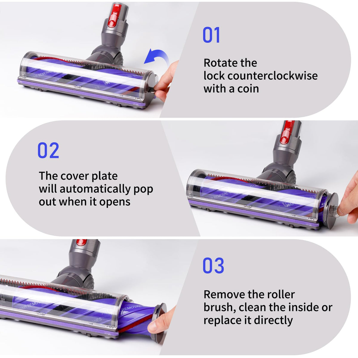 Keluke upgrade anti-tangle head helps extend vacuum life with regular maintenance.