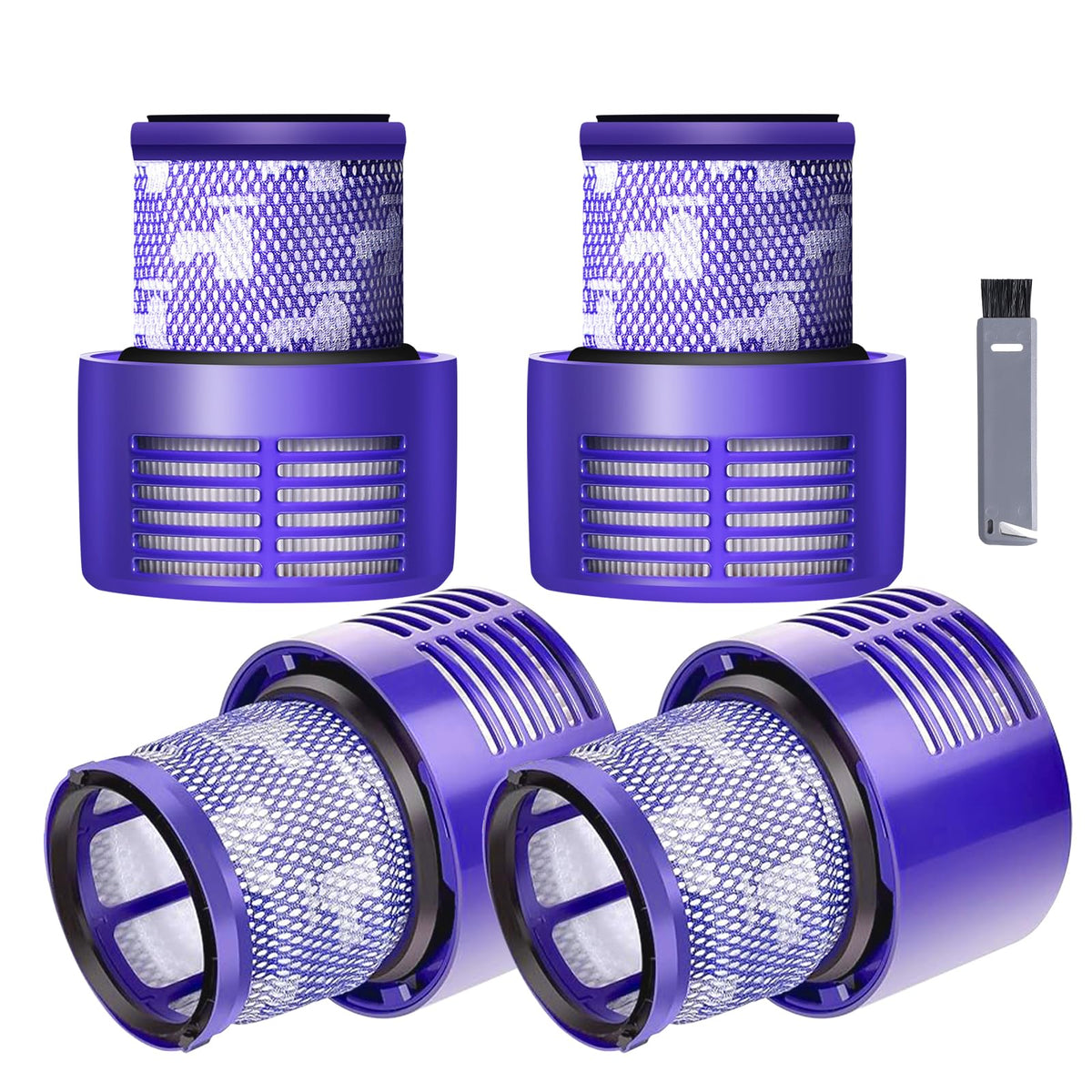 Keluke V10 four-pack filter assembly showing easy replacement for Dyson V10.