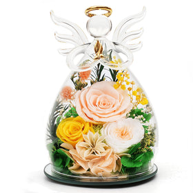 Kemiputi preserved rose under a glass angel dome for Mother's Day gifts.