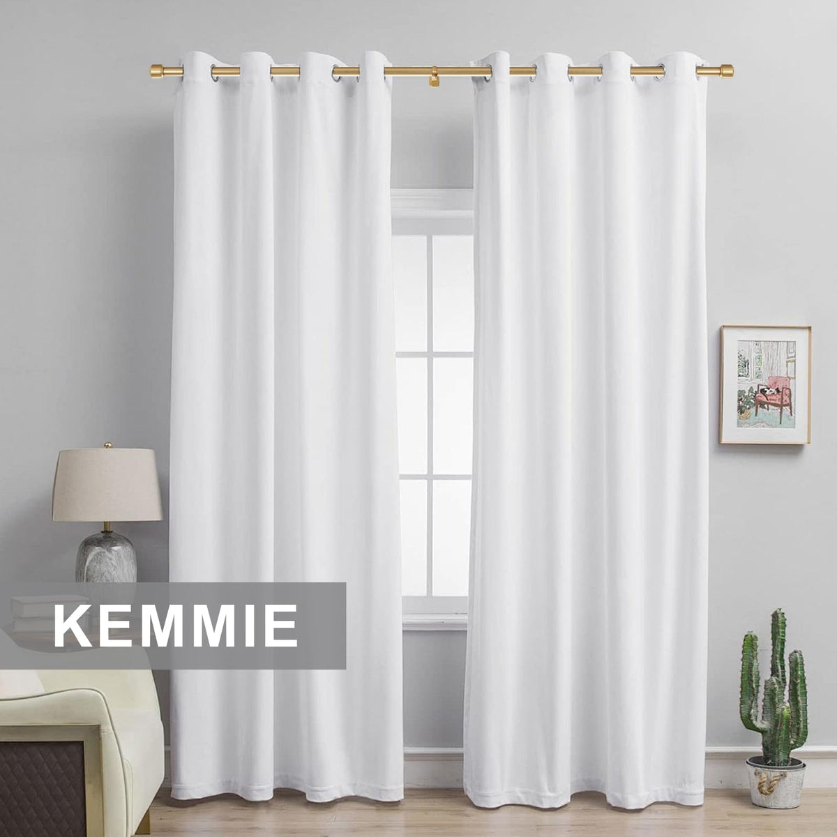 Kemmie curtain rods hidden-base bracket provides a clean, screw-free look.