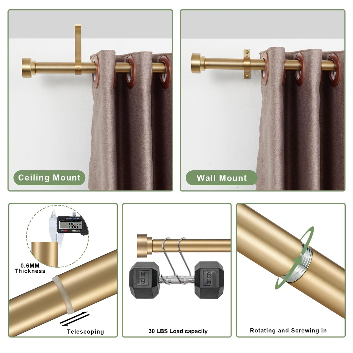 Kemmie heavy-duty rod with brackets supports heavier drapes without sag.
