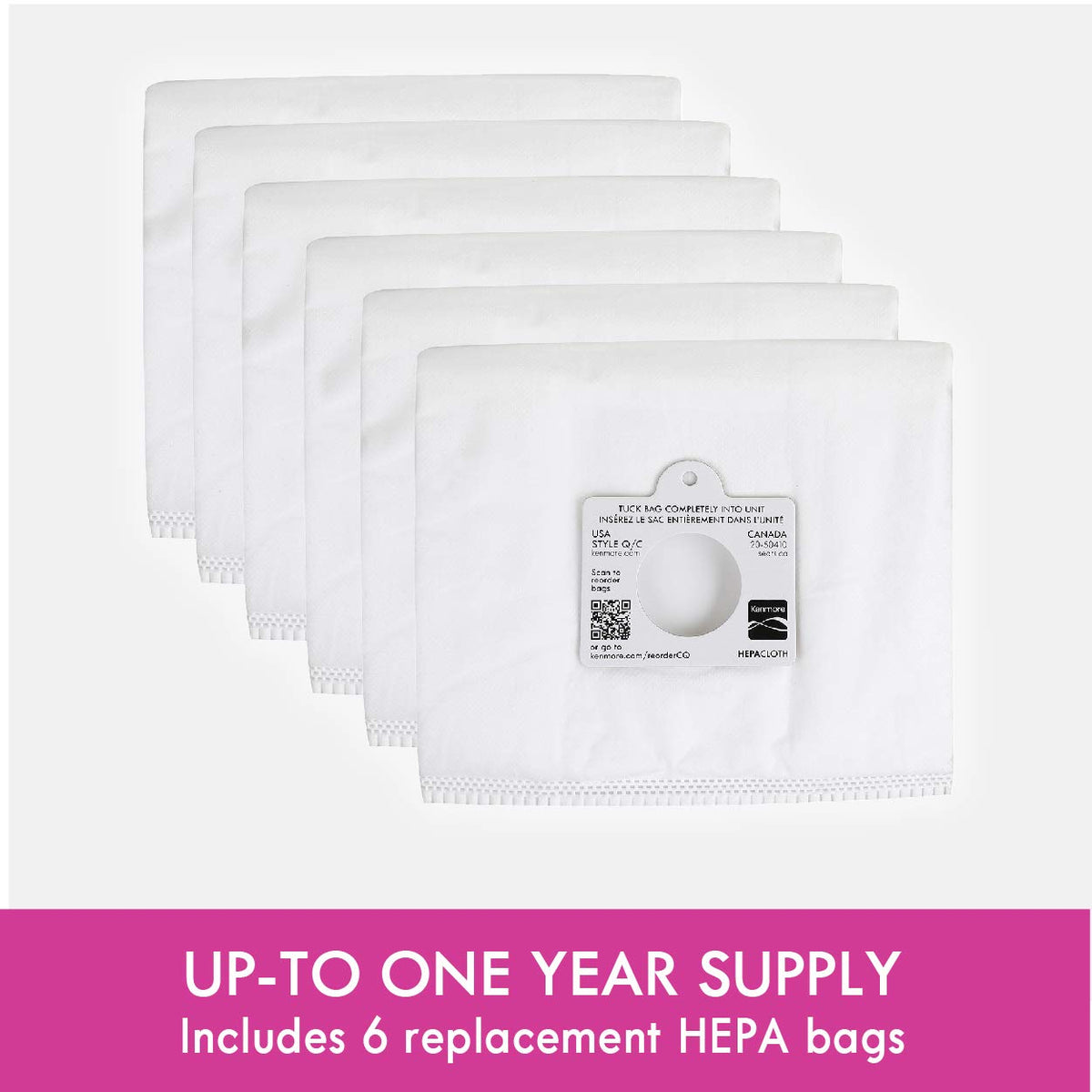Kenmore Type Q replacement bags shown ready for ongoing use and easy replacement