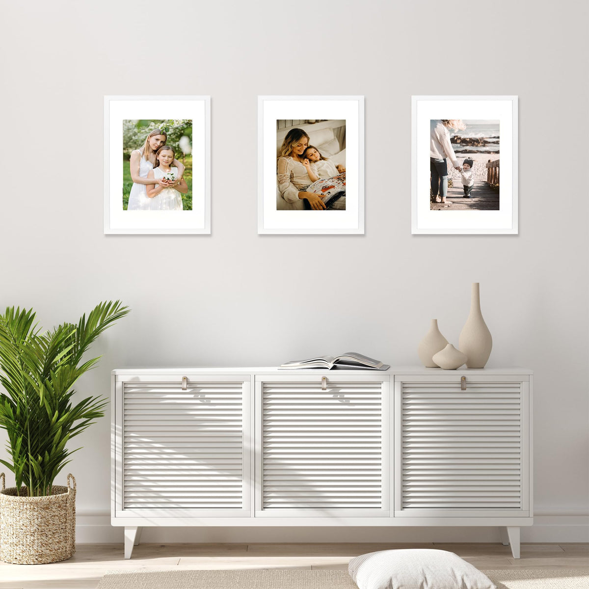 kennethan three-pack white frames display set for organized memories and cohesive décor.