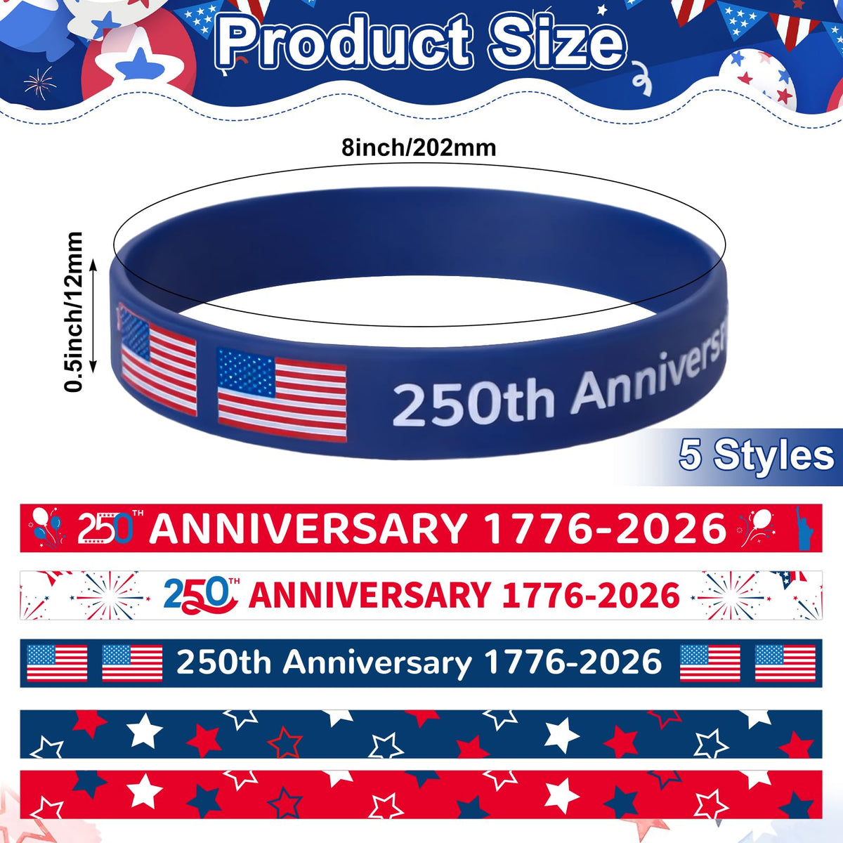 Kenning bracelet featuring 1776-2026 text for commemorative gifts.