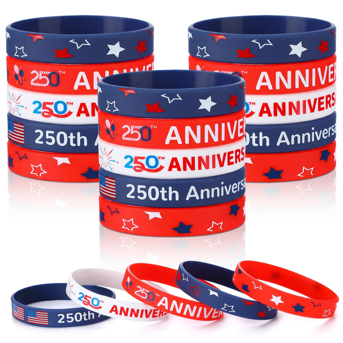 Kenning 250th anniversary bracelet with flag pattern, ideal as Independence Day party favors.
