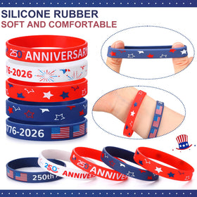 Kenning red white blue wristbands shown in vibrant patriotic display.