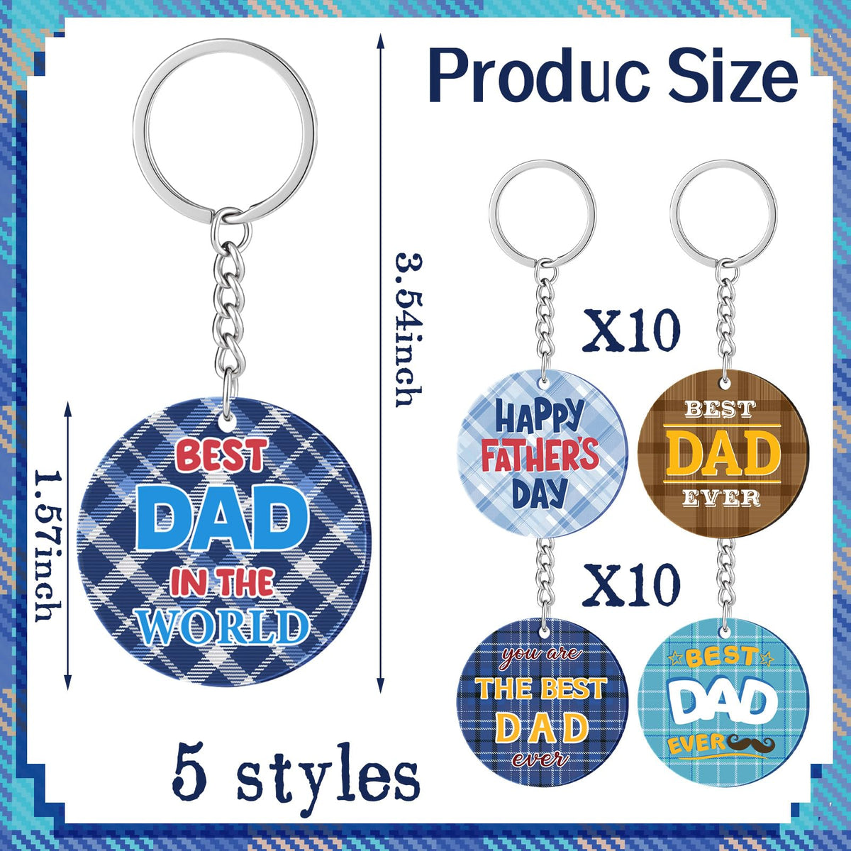 Kenning 50-pcs blue acrylic keychain bulk set for gifts