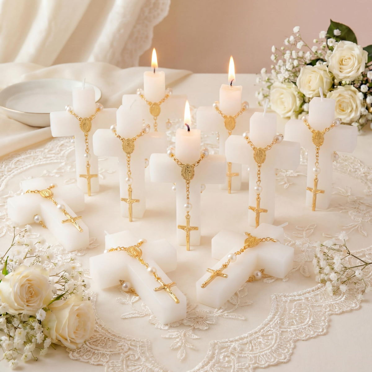 Kenning cross candles for baptism, 24-piece set, ideal guest keepsakes