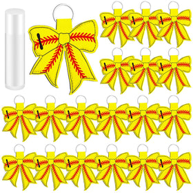 Kenning bow softball lip balm holder keychain in yellow; keeps lip balm handy during games.