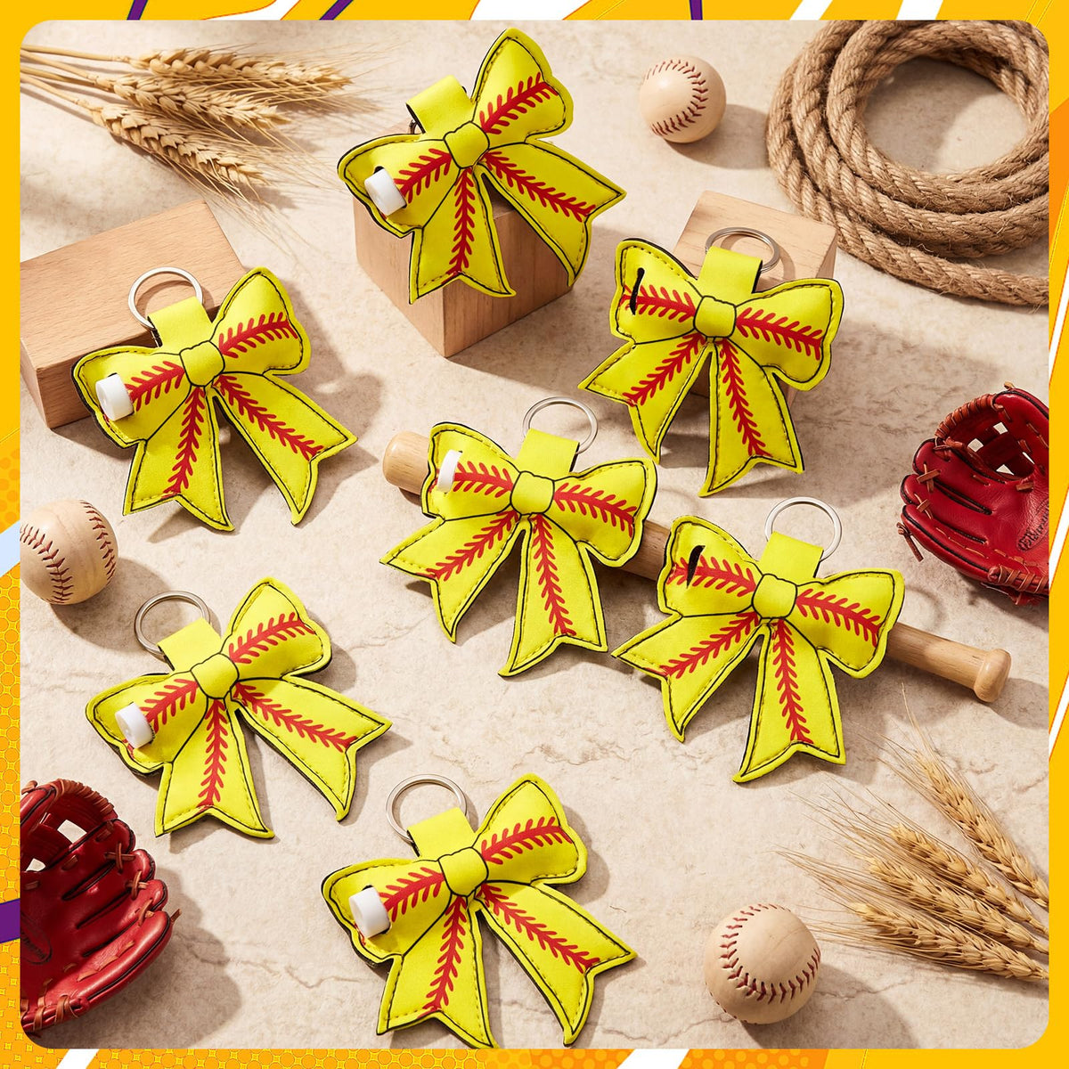 Kenning lip balm holder keychain with bright yellow bow for easy bag attachment.