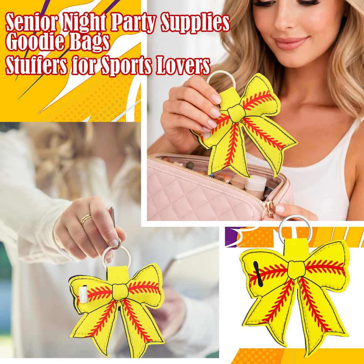Kenning bow softball charm; playful and functional for fans and players.