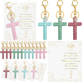Kenning cross keychain pink crochet, ideal baptism favor for guests
