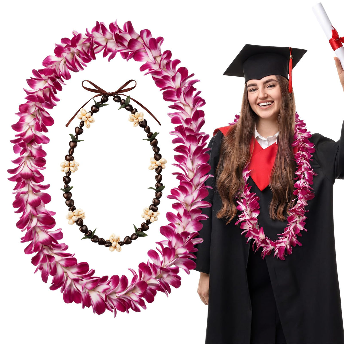 Kenning graduation kukui nut necklace, durable island-style accessory for ceremonies.