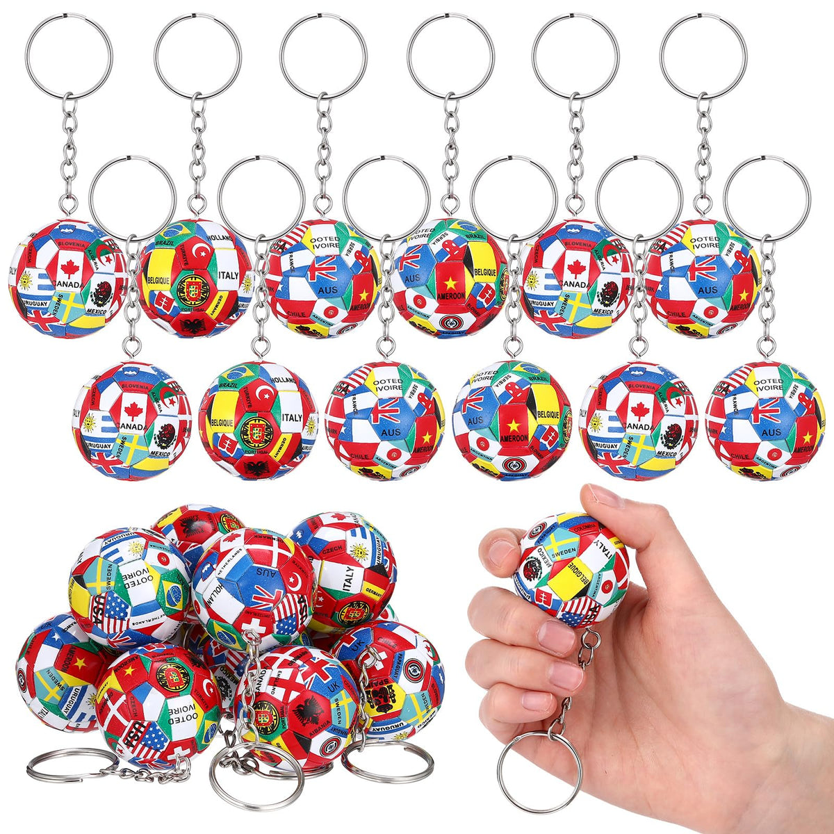 Kenning national flags soccer keychain set with vibrant designs, perfect for gifting at tournaments.