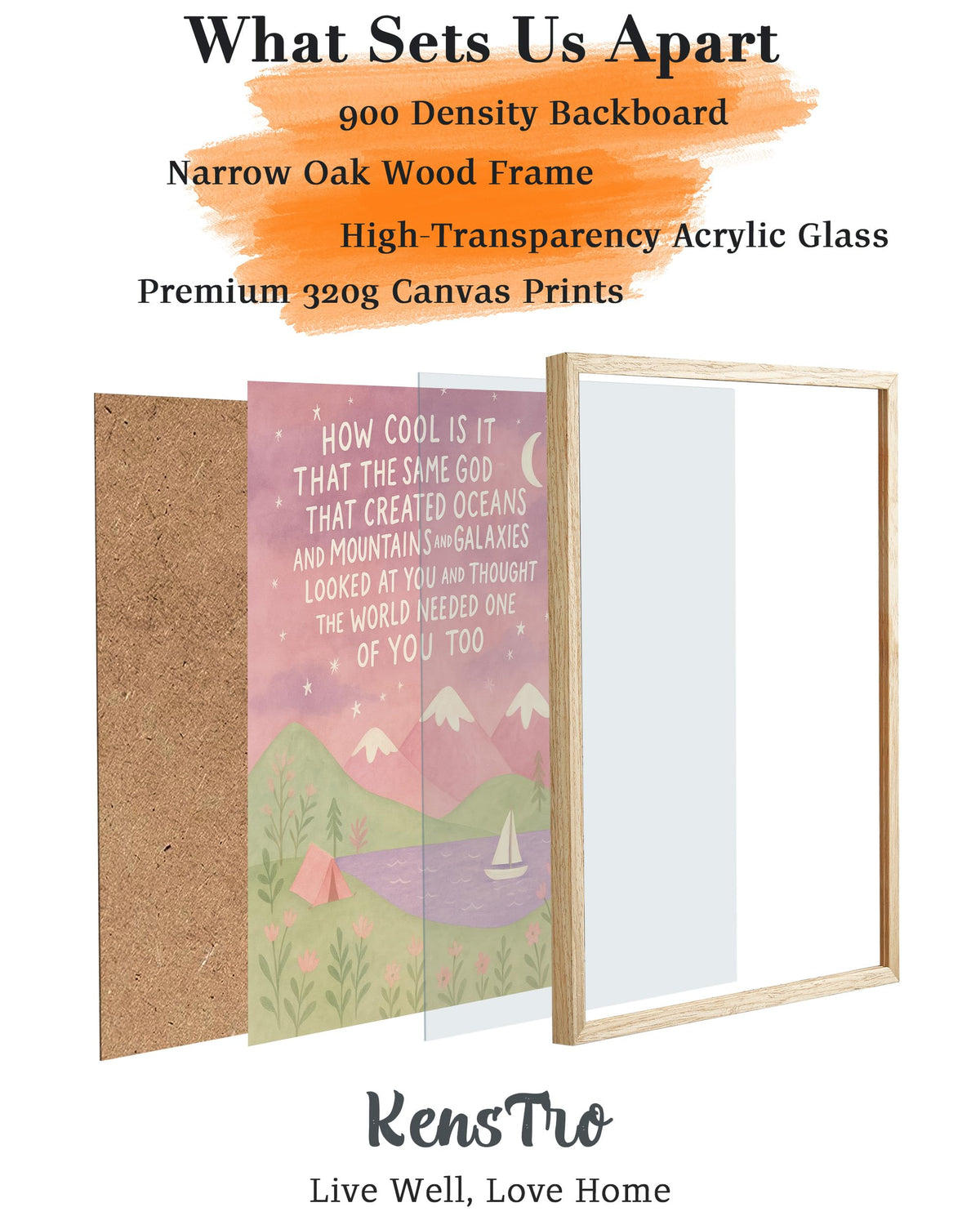 KensTro natural oak frame 12x16 wall art with warm finish.