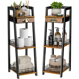 Keomaisyto 3-tier narrow shelf with drawer offers compact corner storage for towels and toiletries.