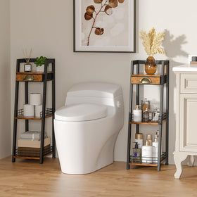Keomaisyto slim standing shelf includes a canvas drawer for small parts.