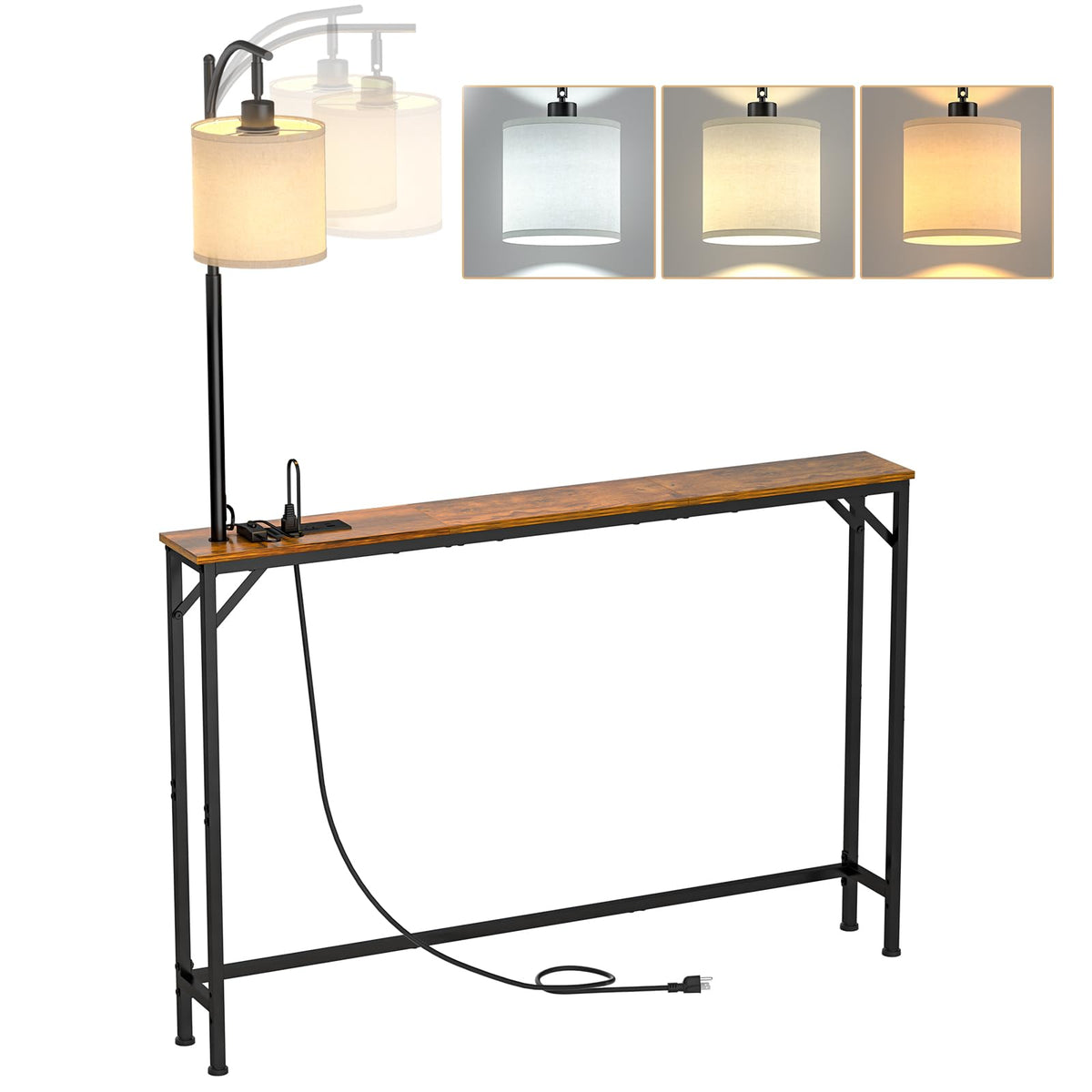 Keomaisyto Skinny Console Table with Outlet showing dual outlets for convenient charging near seating