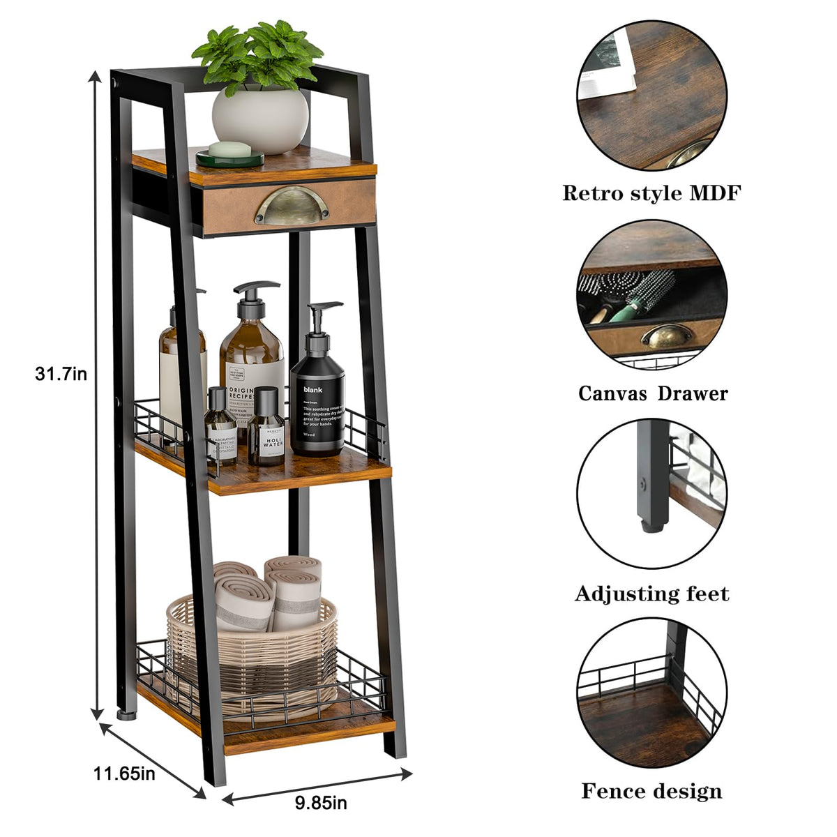 Keomaisyto 3-tier storage can streamline bathroom routines with towels and toiletries.