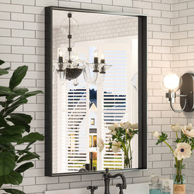Keonjinn black bathroom mirror over sink provides a bold 22x30 inch focal point