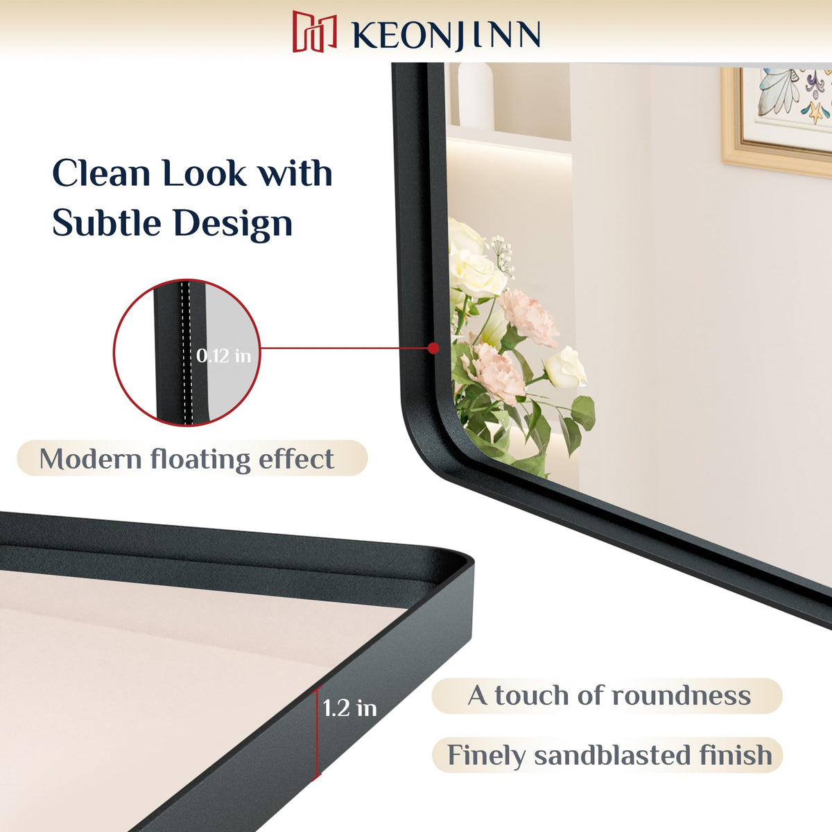 Keonjinn brushed gold frame detail complements premium bathroom décor
