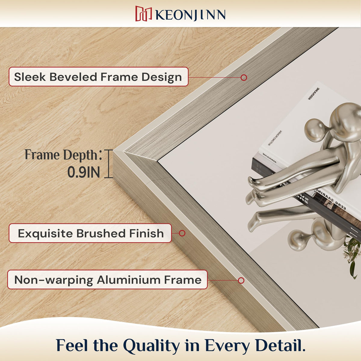 Keonjinn brushed-nickel finish mirror with square corners suits contemporary bathrooms.