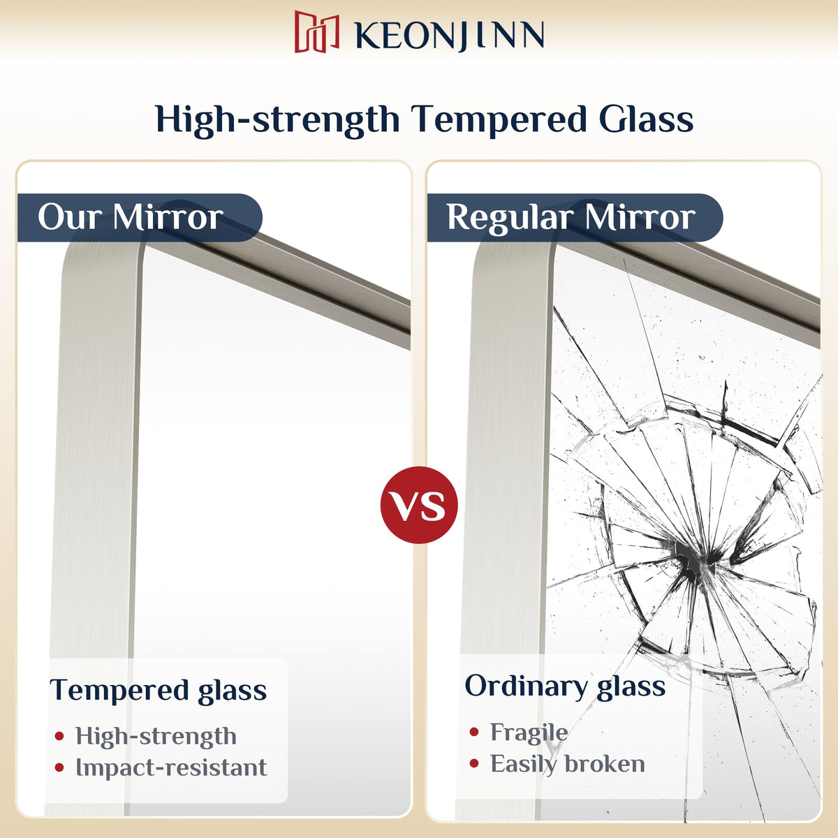 Keonjinn mirror with integrated slot design for secure, easy installation.