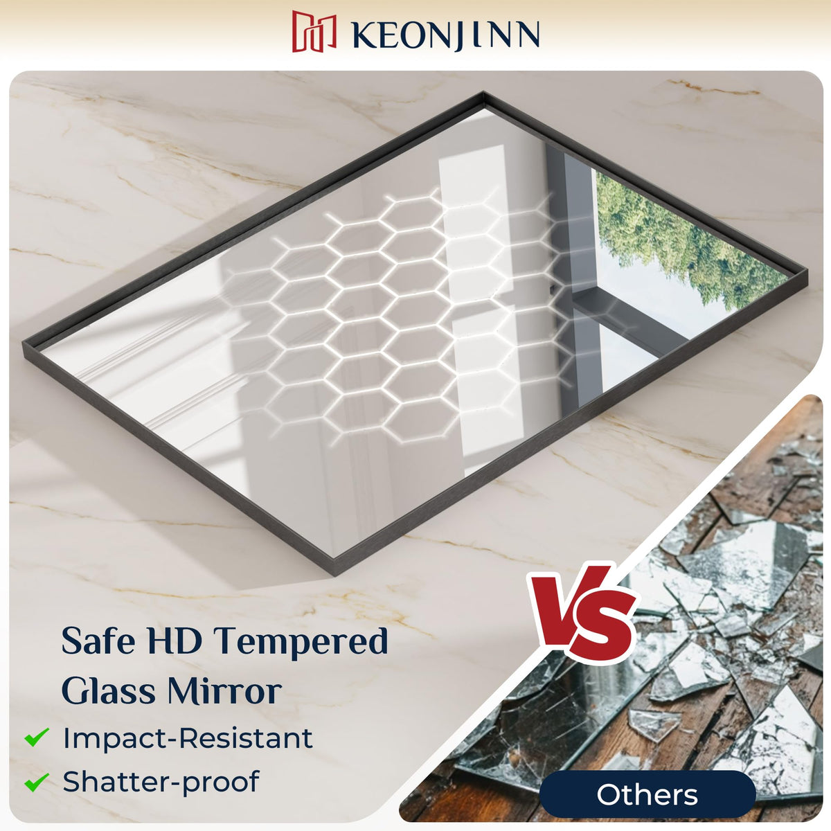 Keonjinn modern farmhouse mirror enhances vanity areas with a clean timeless silhouette
