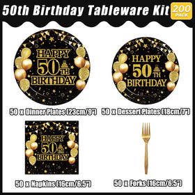Kepeel 50th birthday dessert plates black and gold, perfect for sweet treat displays.