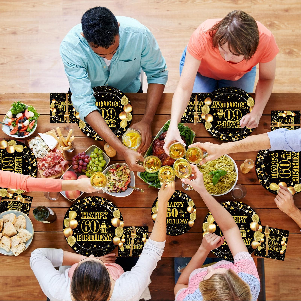 Kepeel black gold disposable tableware for easy cleanup.