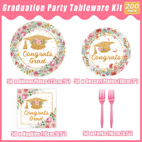 Kepeel pink floral graduation dessert plates 7in for cake and sweets