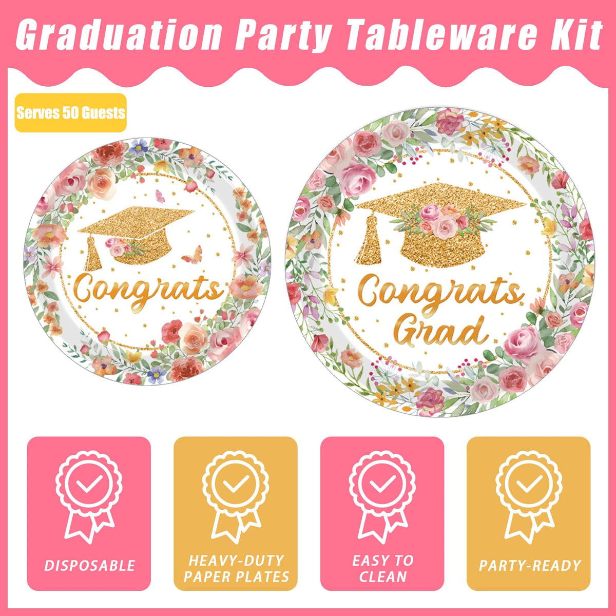 Kepeel pink floral graduation napkins 13in for coordinated party design