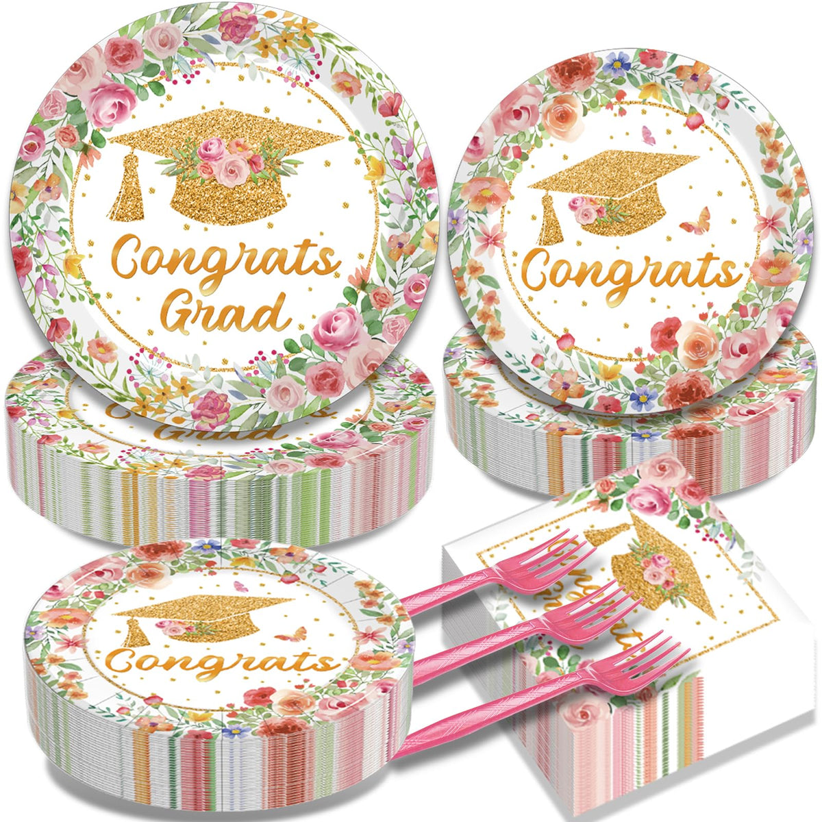 Kepeel pink floral graduation plates 9in for an elegant class of 2026 table setting
