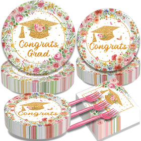 Kepeel pink floral graduation plates 9in for an elegant class of 2026 table setting