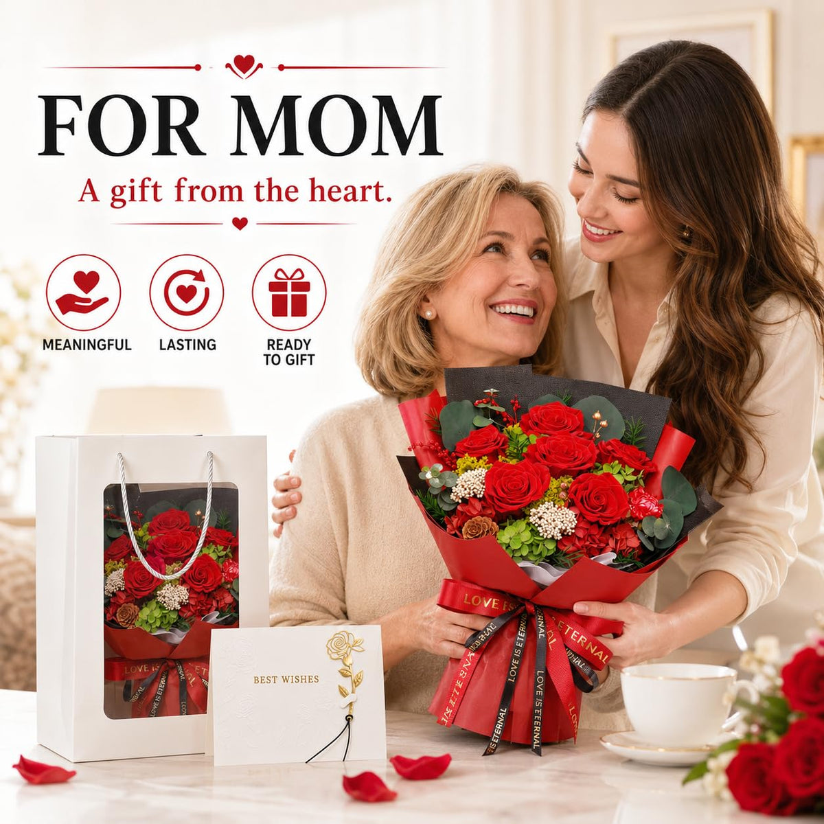 KEPLYKT immortal rose bouquet on desk adds maintenance-free elegance.