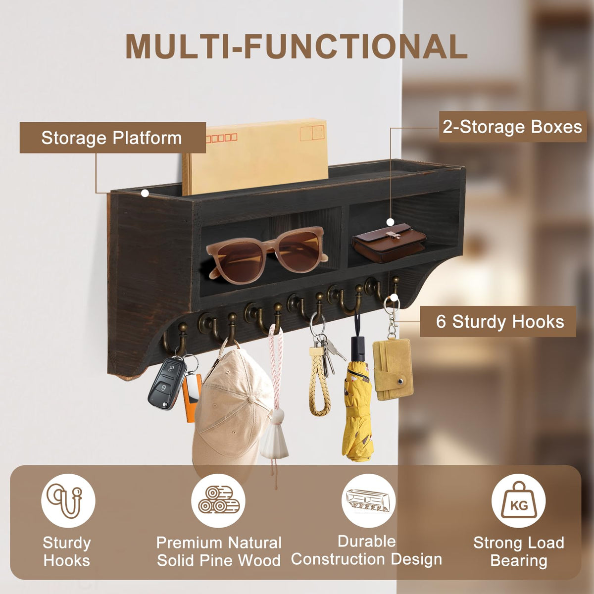KERESUEDO mail organizer integrated into wall mount keeps papers tidy
