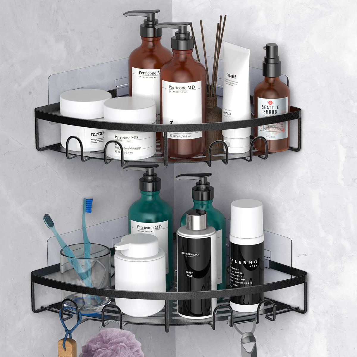 Kerisgo corner shower caddy adhesive mount large holds multiple bottles in the shower