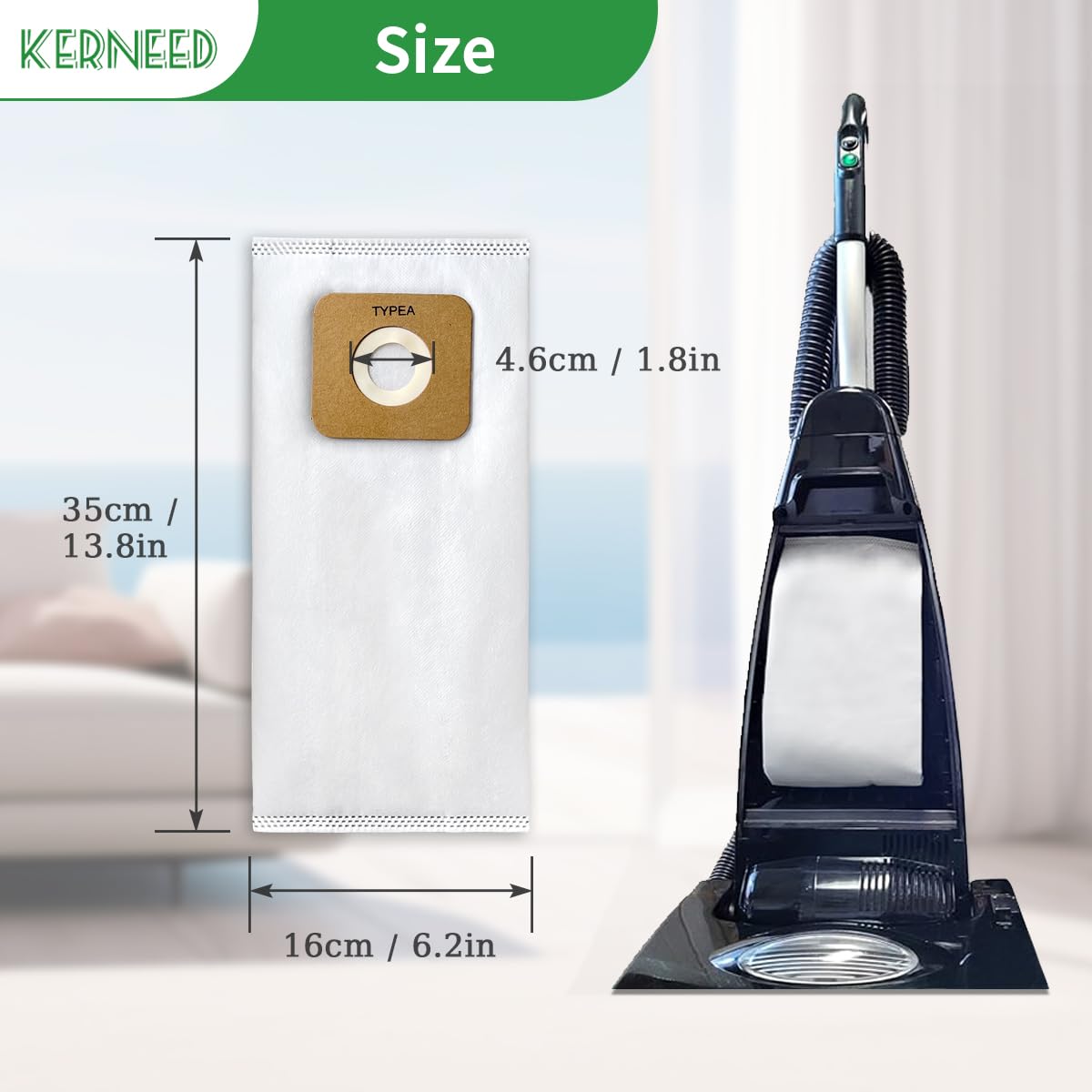 Kerneed bag design with cardboard collar and rubber gasket ensures a tight fit.