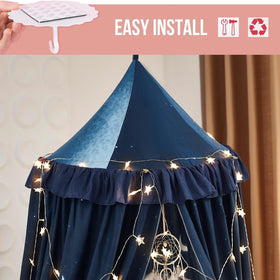 Kertnic Decor Canopy for Kids Bed gray round dome creates a dreamy hideaway.