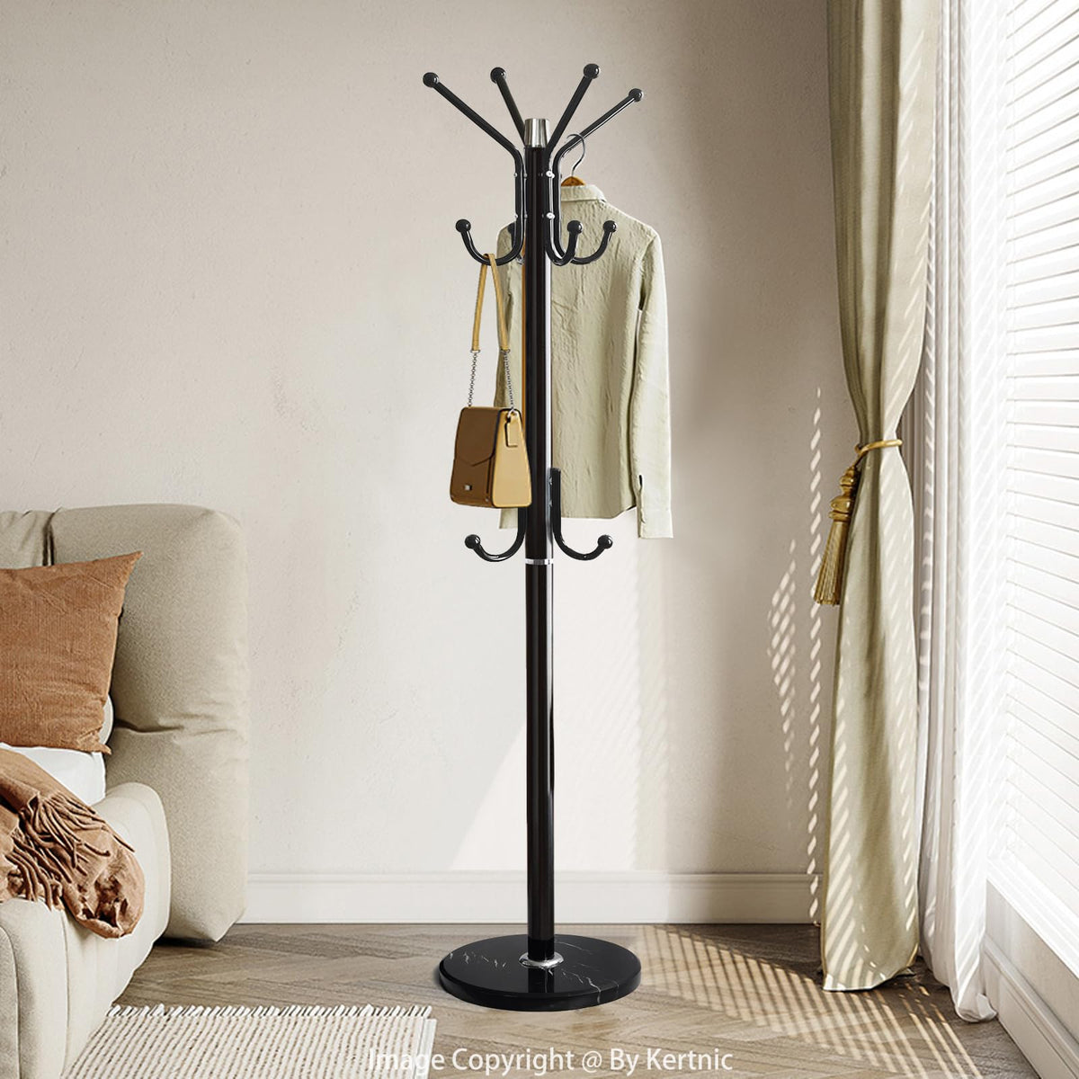 Kertnic modern coat rack compact footprint fits tight spaces.