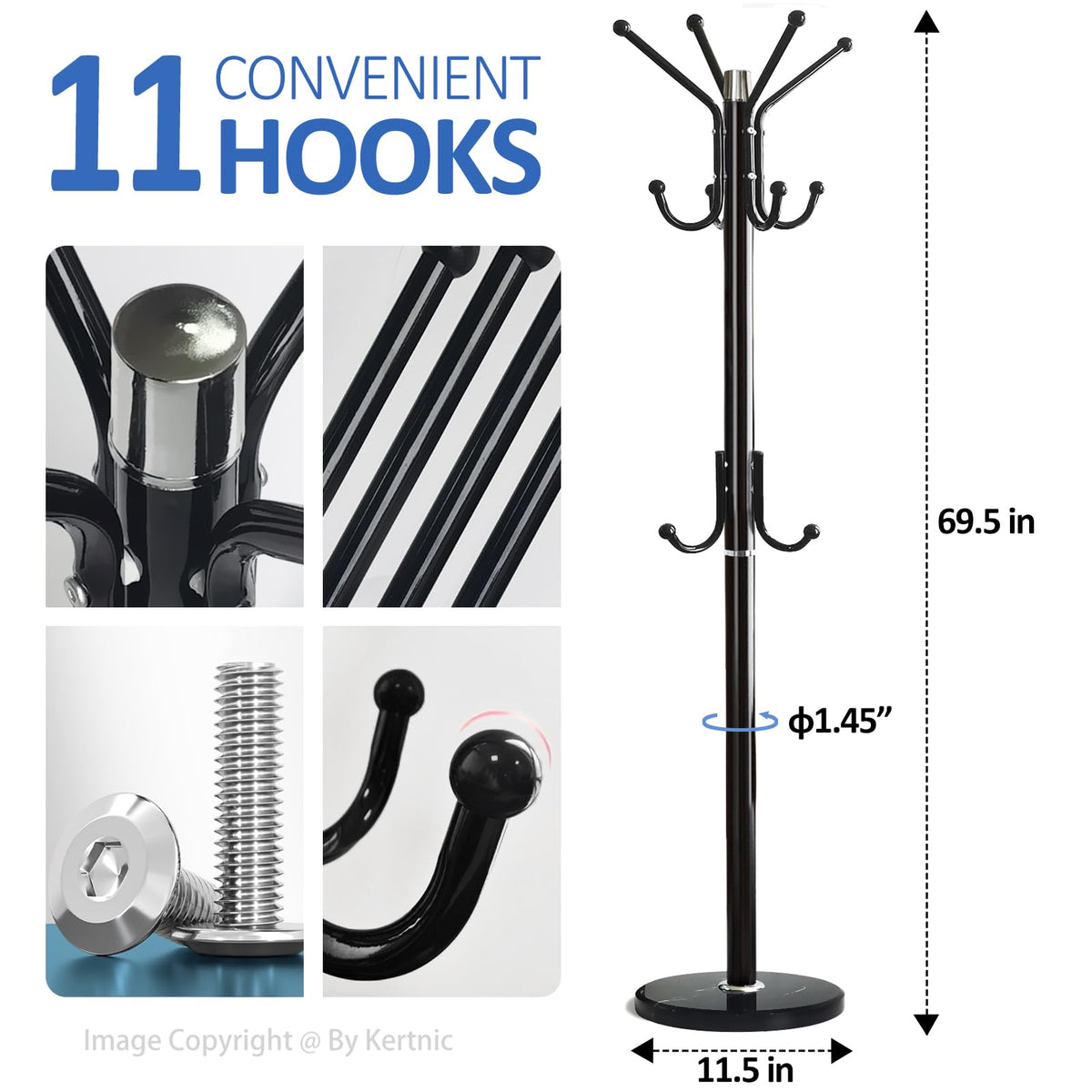 Kertnic modern coat rack marble base detail, highlighting elegant stability.
