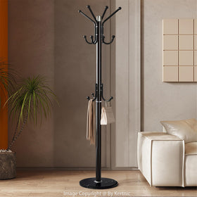 Kertnic modern coat rack with coats hats illustrates real-world organization.