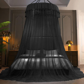 Kertnic mesh dome canopy on a white queen bed for elegant decor.