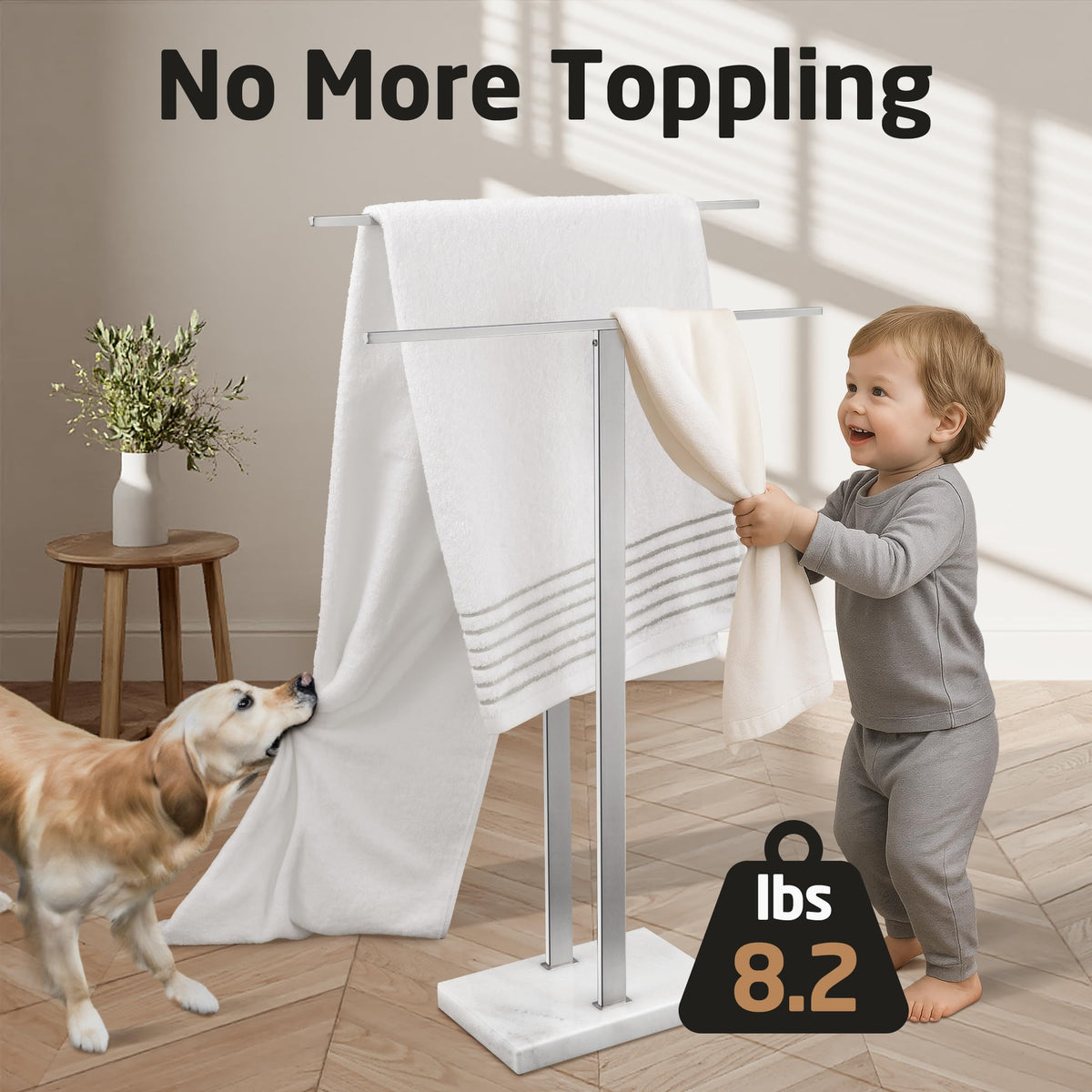 KES two-tier towel rack stand with extra storage in compact footprint